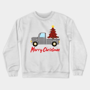 Merry Christmas Funny Buffalo Plaid Truck Crewneck Sweatshirt